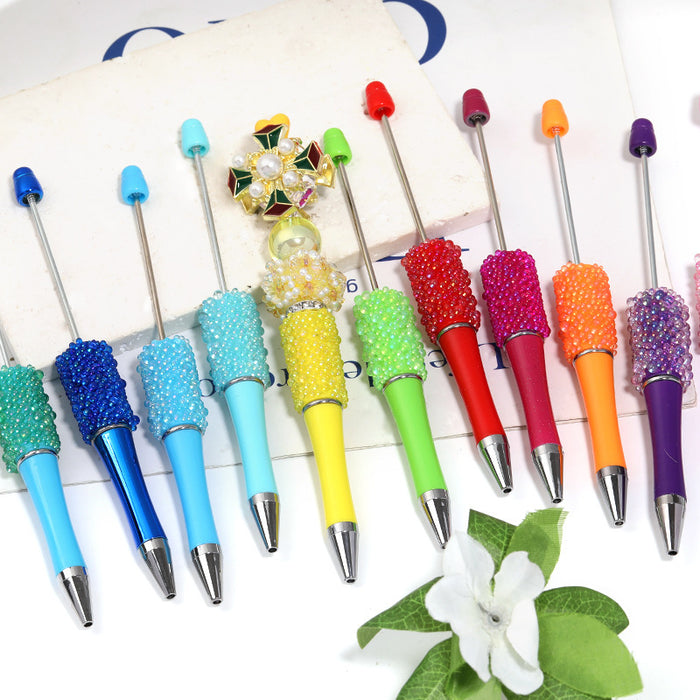 Wholesale Resin bead pen fine glitter colorful rhinestone pen handmade patch bead pen fashionable plastic ballpoint pen