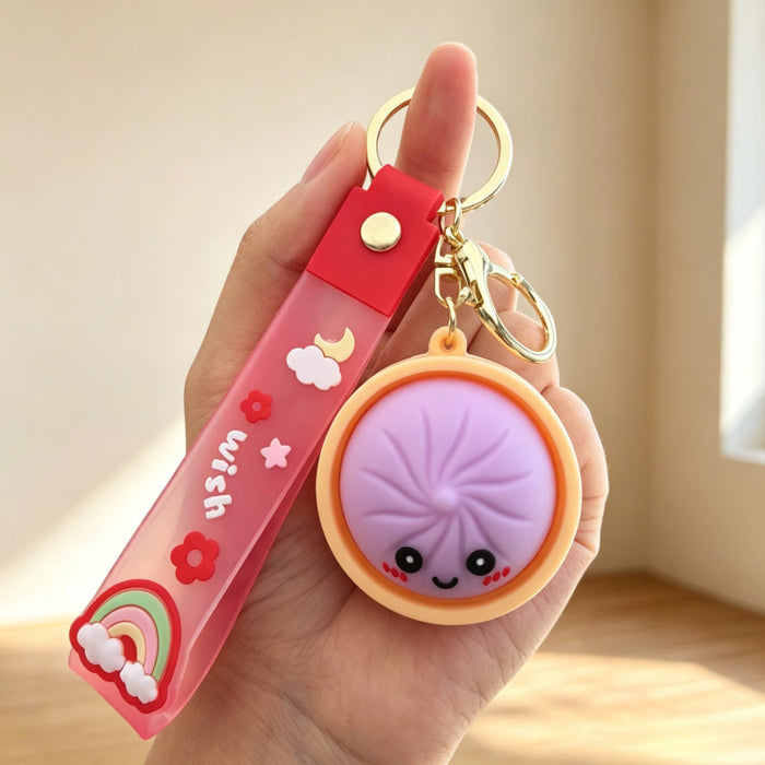 Wholesale PVC Soft Simulated Bun Keychain Trendy Car Key Accessory for Couples