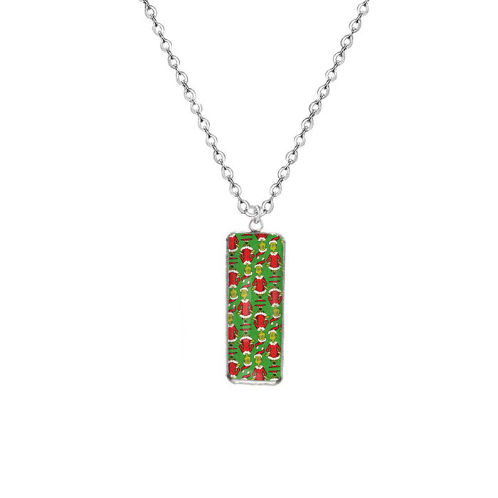 Wholesale Rectangular Pendant Necklace Fashion Creative Christmas Rectangular Time Gemstone Necklace