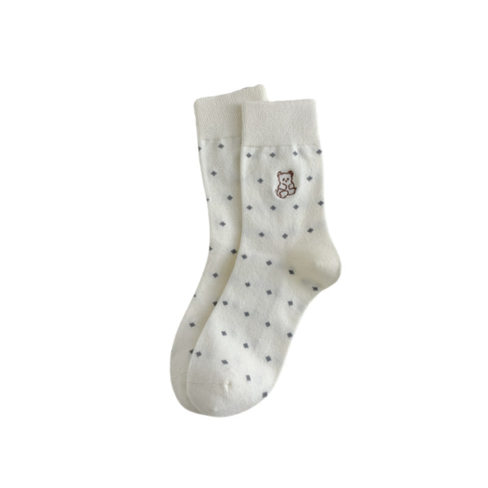 Wholesale Cute cartoon embroidered mid tube socks, trendy and versatile for wearing outside