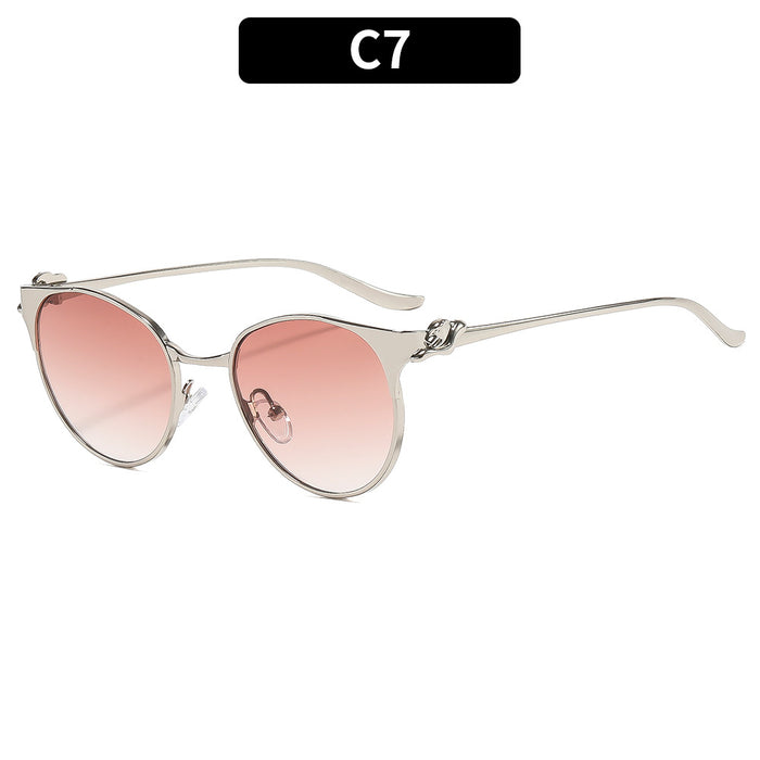 Wholesale Stylish Round Metal Frame Sunglasses for Women Gold Gray Lens UV400 Casual Driving Accessory
