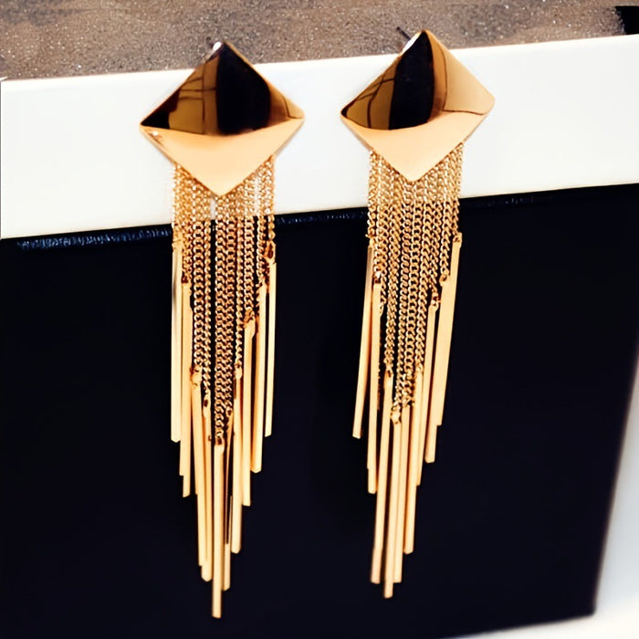 Wholesale Fashion jewelry exaggerated geometric square long tassel earrings