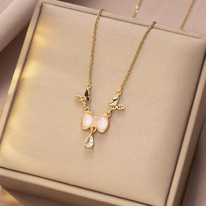 Wholesale Necklace, butterfly tassel, niche, simple, fashionable temperament, titanium steel lock chain