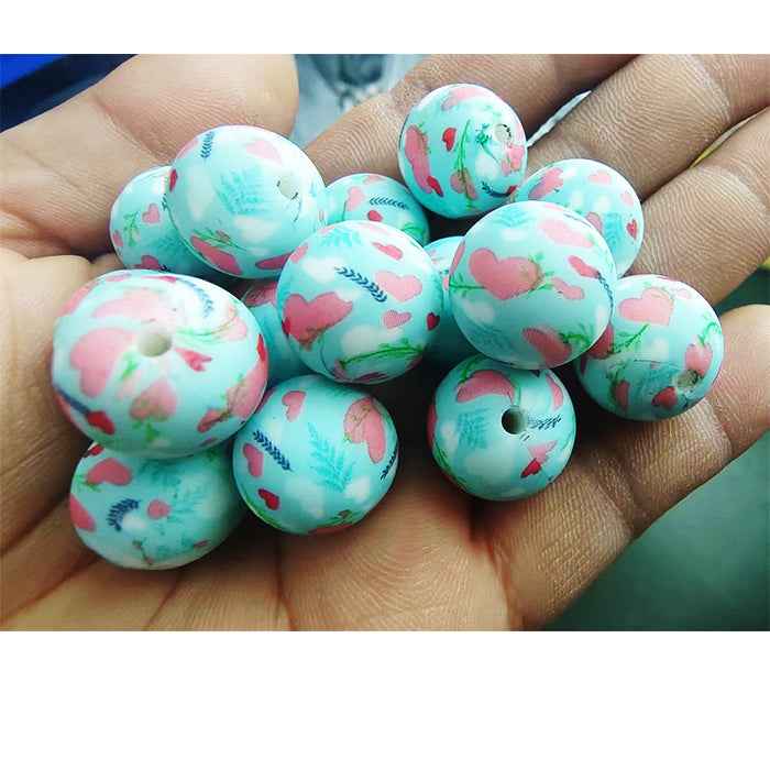 Wholesale 20pcs15mm Valentine's Day Printed Beads JDC-BDS-HongZhou007