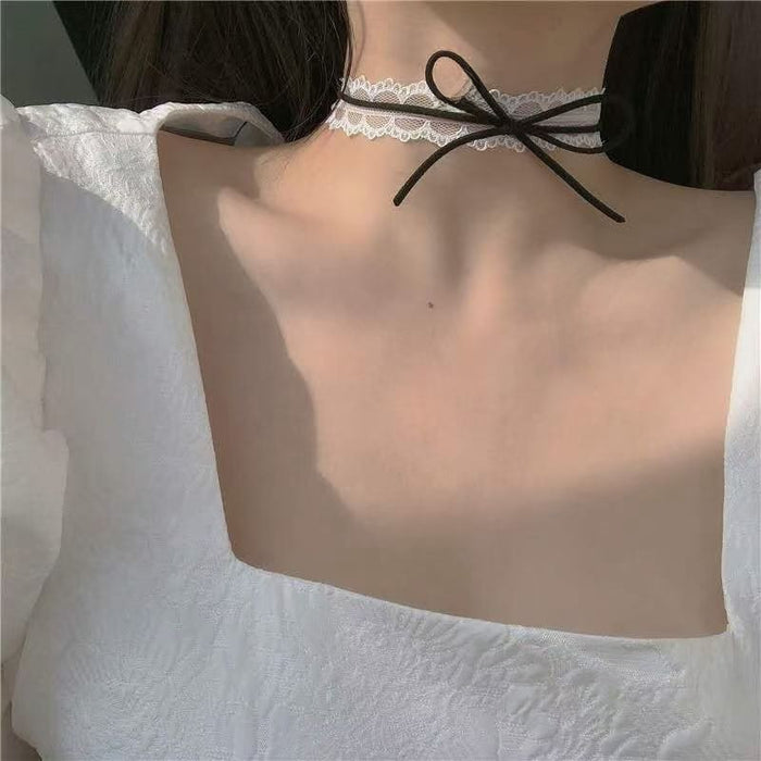 Wholesale Necklace, Female Bow Jewelry, Fairy White Black Lace Strap, Neck Strap, Short Clavicle Chain