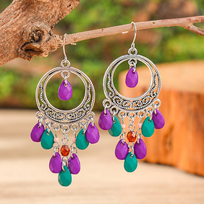 Wholesale 2pcs Bohemian Vintage Flower Tassel Elegant Earrings