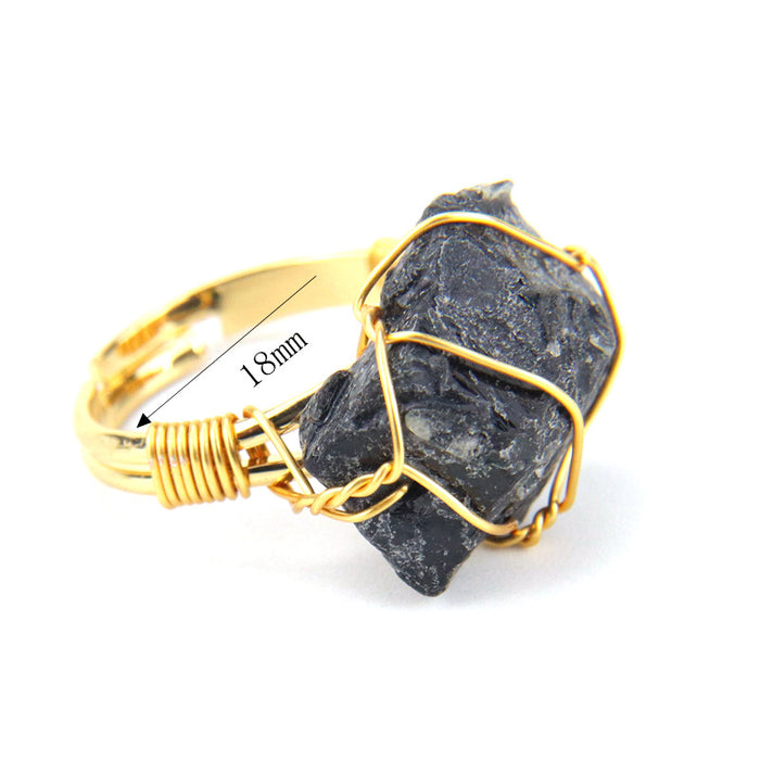 Wholesale New Personalized Handmade Wrapped Raw Stone Agate Ring Women's Adjustable Ring R02 JDC-RS-HXu003