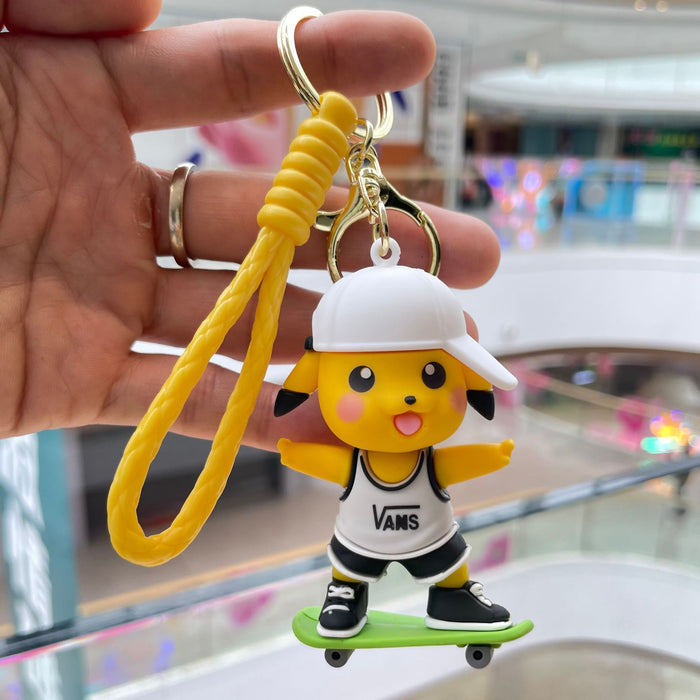Wholesale Cartoon football skateboard keychain, cute car pendant, three-dimensional doll, exquisite bag decoration