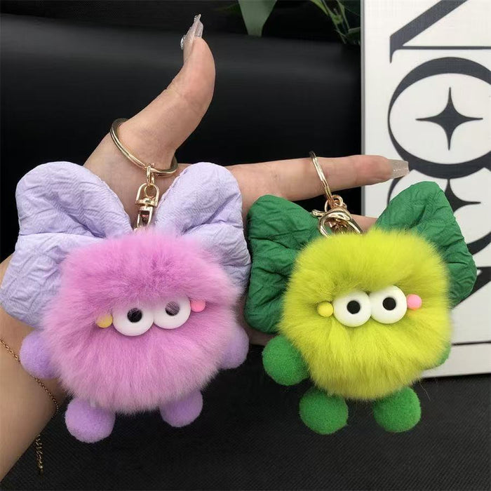 Wholesale Cute plush butterfly knot charcoal ball pendant keychain