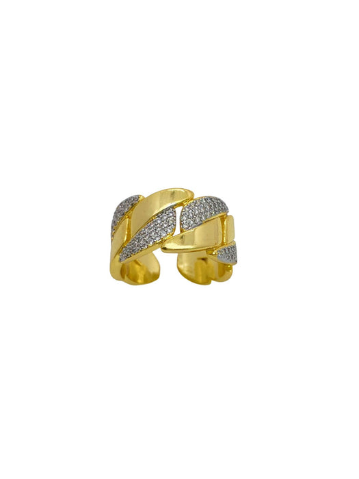 Wholesale Zircon inlaid Cuban ring, simple and fashionable gold-plated couple ring, trendy accessory