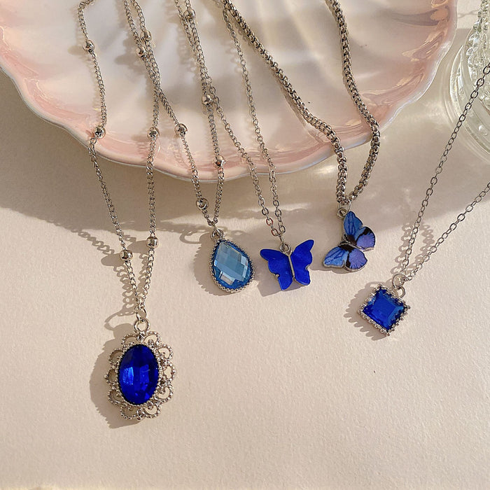 Wholesale Butterfly Heart with Diamond Accents and Drop Shape Pendant Necklace