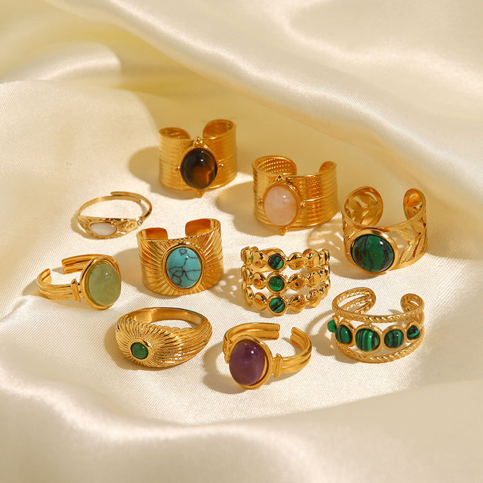 Wholesale Natural stone ring, versatile gemstone bracelet, titanium steel open ring