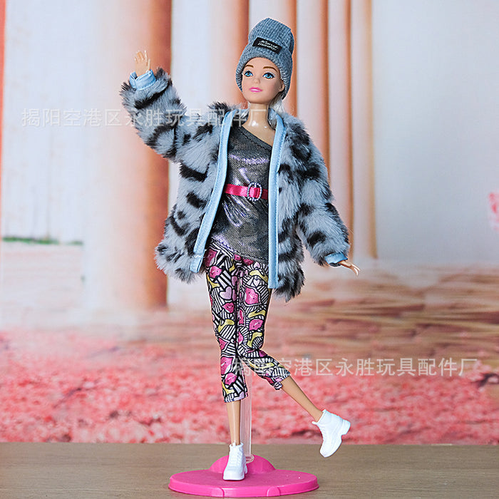 Wholesale Leopard Print Plush Vest et Skirt suit