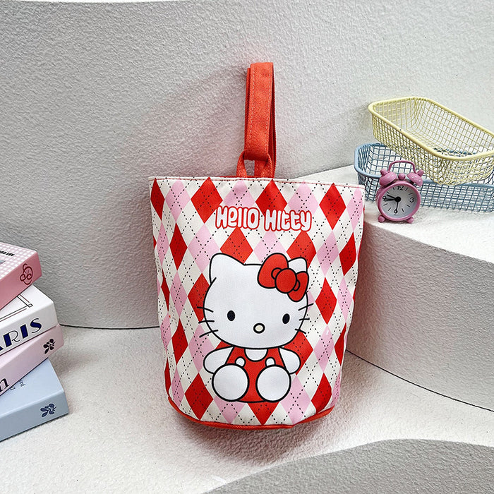 Wholesale Illustration bucket bag cute hand-held cartoon work lunch bag graffiti canvas bag