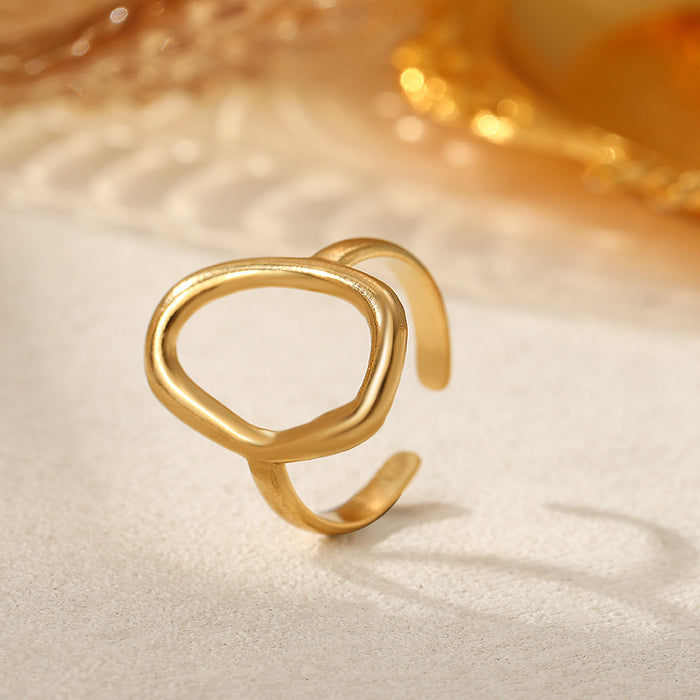 Wholesale Stainless steel ring with fashionable and minimalist style, geometric hollow opening and hand decoration ring