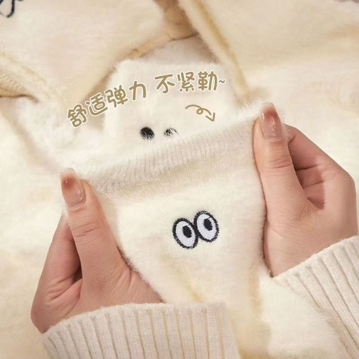 Wholesale Mink Fur Cute Casual Winter Socks for Children Autumn with Thick Fur for Warmth White Furry Embroidery Expression JDC-SK-JiaMu010