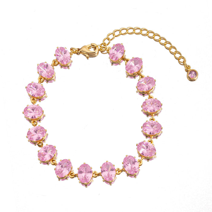 Wholesale Pink Bracelet with Gold Base,  Oval Trendy Style Sweet and Zircon