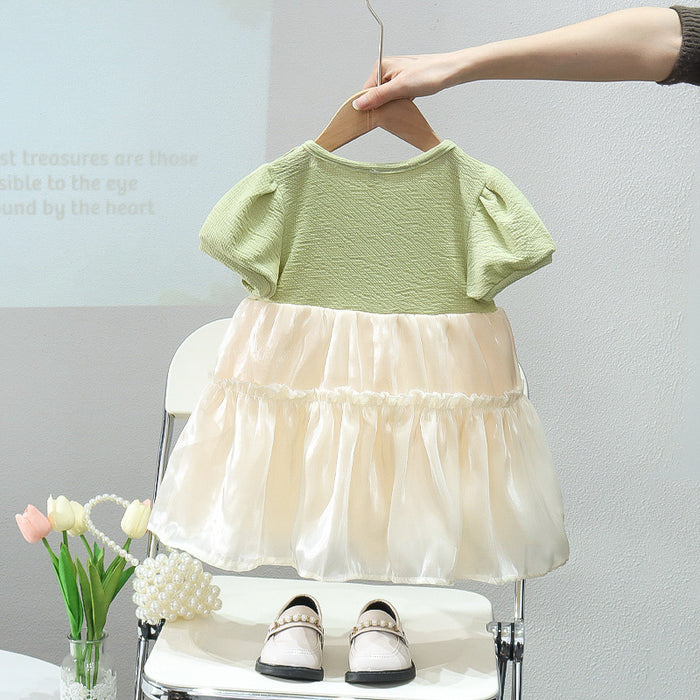 Wholesale Bowknot Puff Sleeve Children's Dress JDC-CTS-MianY033