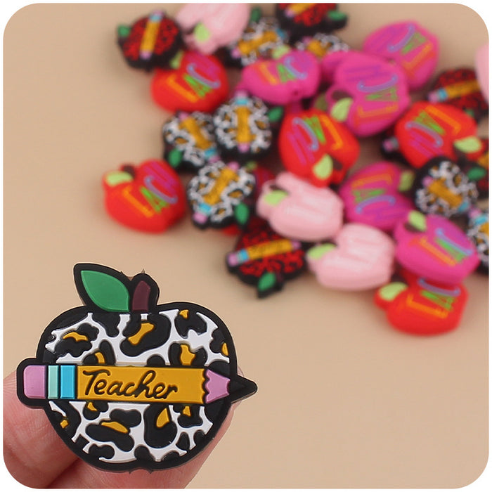 Wholesale Leopard Print Cartoon Apple Teacher Silicone Focal Beads JDC-BDS-GuangTian007