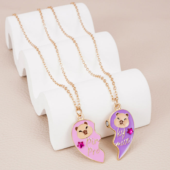 Wholesale New Cute Cartoon Animation Necklace Alloy Drip Oil Love Splicing Magnetic Pendant Accessories