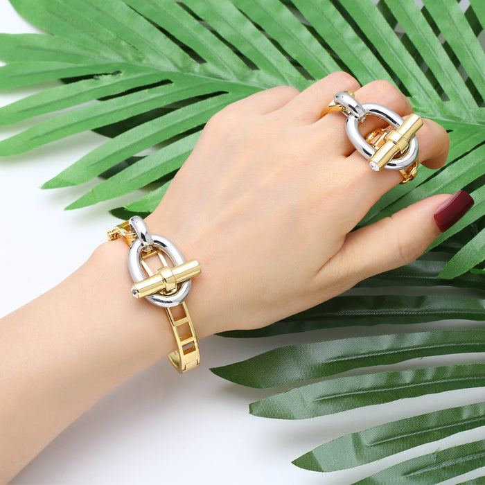 Wholesale  Asymmetrical Bracelet Ring Women's Glossy Copper Plated 18K Gold Bracelet