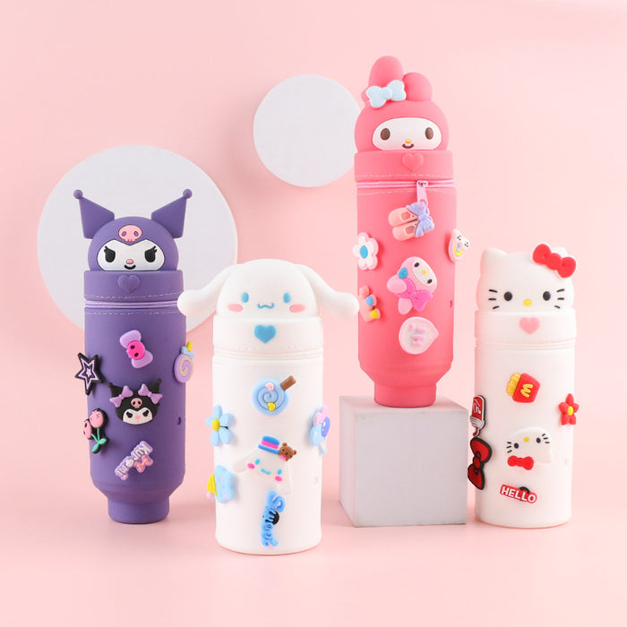 Wholesale Trendy Cartoon Hole Pencil Case Silicone Student Stationery minimum quantity：10