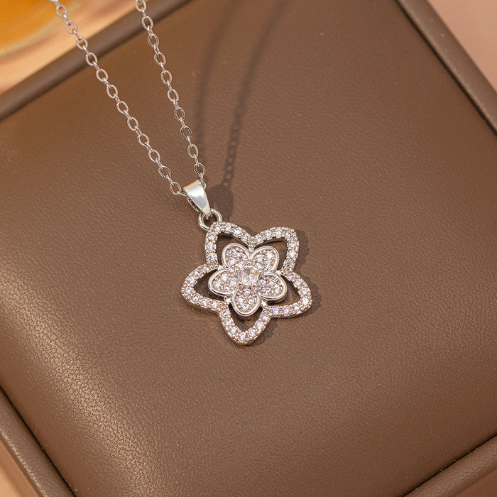 Wholesale Gold Plated Titanium Steel Floral Pendant Necklace Stylish Gift MOQ≥2