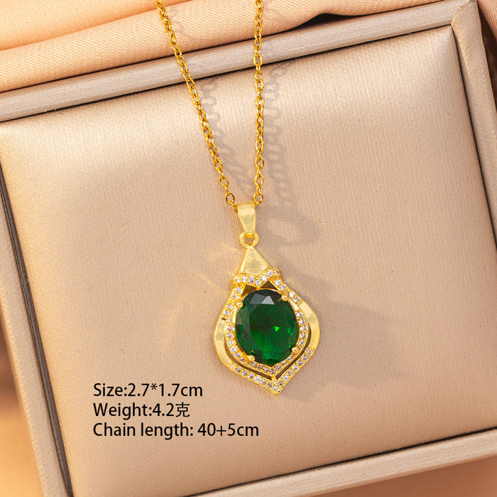 Wholesale Geometric Copper Inlaid Zircon Pendant Necklace Gold Plated Titanium Steel Layering Jewelry MOQ≥2