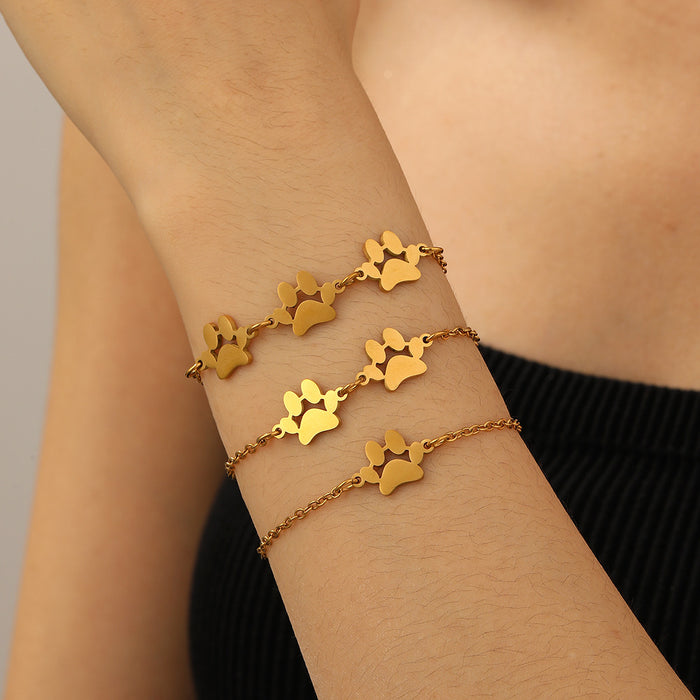 Wholesale 2pcs Stainless Steel Pet Paw Print Bracelet
