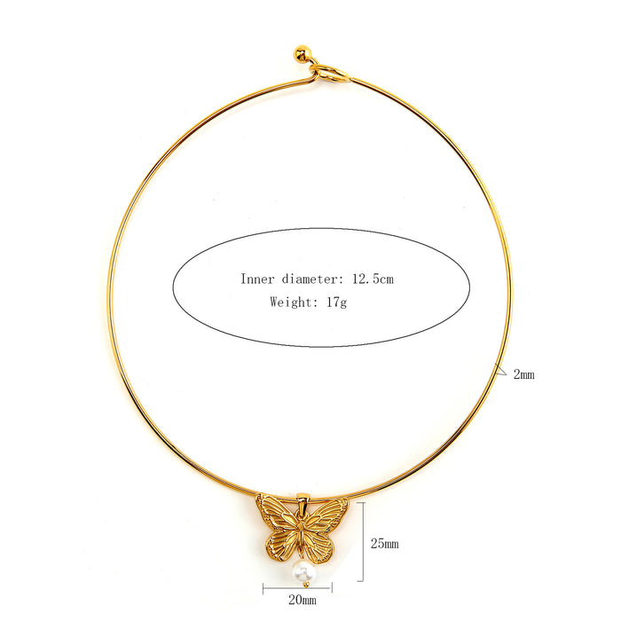 Wholesale Fashionable and personalized stainless steel butterfly hanging pearl pendant collar accessories color preservation wholesale