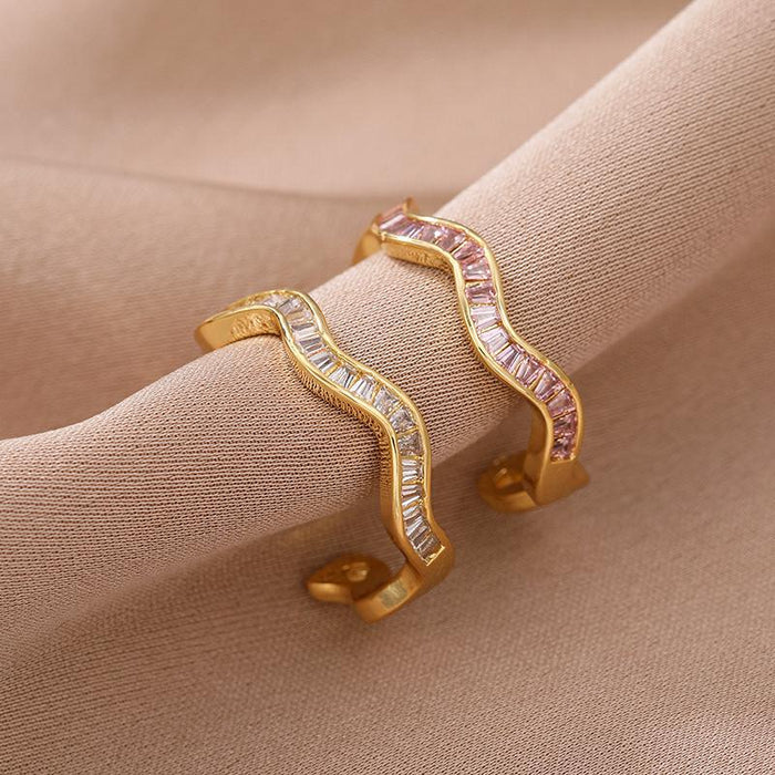Wholesale Wave-shaped diamond-encrusted adjustable ring