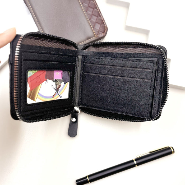 Wholesale Retro Plaid PU Leather Zipper Wallet - Trendy Men' s Short Bifold for Everyday Use MOQ≥2