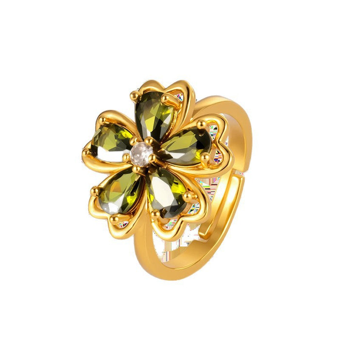 Wholesale Colorful Diamond Five-Petal Flower Disc Diamond Ring