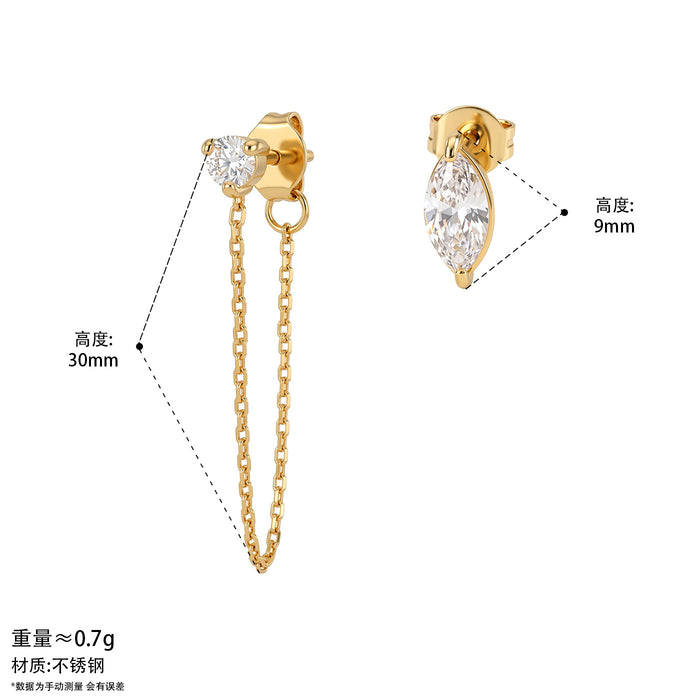 Wholesale Stainless Steel Gold PVD Geometric Chain Tassel Earrings Rhinestone Marquise Design Fashion Accessory For Boutique Resale