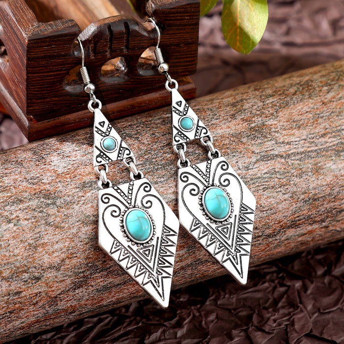 Wholesale Ancient Silver Zinc Alloy Bohemian Triangle Earrings Geometric Retro Fashion Accessory MOQ≥2