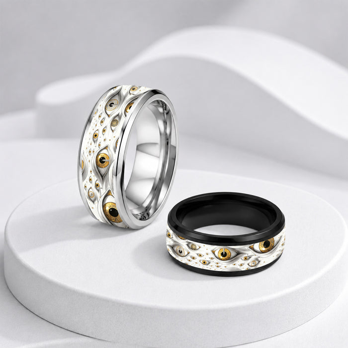 Wholesale Stainless Steel All-Seeing Eye Ring Dark Subculture Wide Band Jewelry Accessory