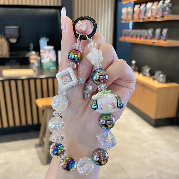 Wholesale Cartoon Cat Beaded Phone Strap Keychain
