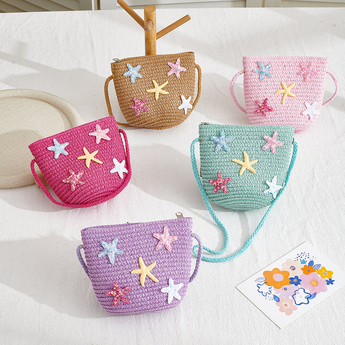 Wholesale Straw Bag for Girls Cute Solid Color Design Summer Travel Crossbody Purse