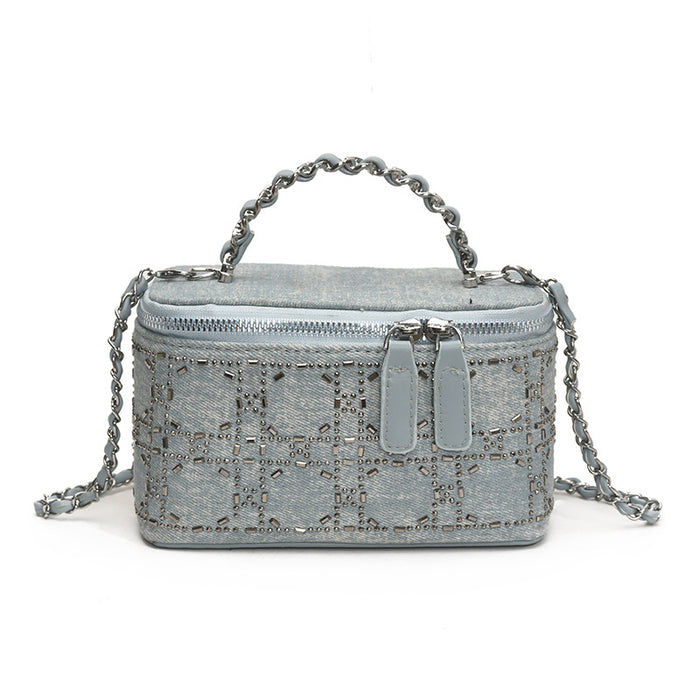 Wholesale Cowboy Diamond Flash Bag, Cowboy Blue Hot Stamped Diamond Versatile Handbag, Fashion Single Shoulder Box Bag