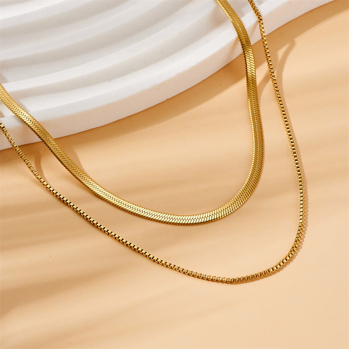 Wholesale 2pcs Stacked necklaces,  plain chain,  snake bone,  titanium steel chain
