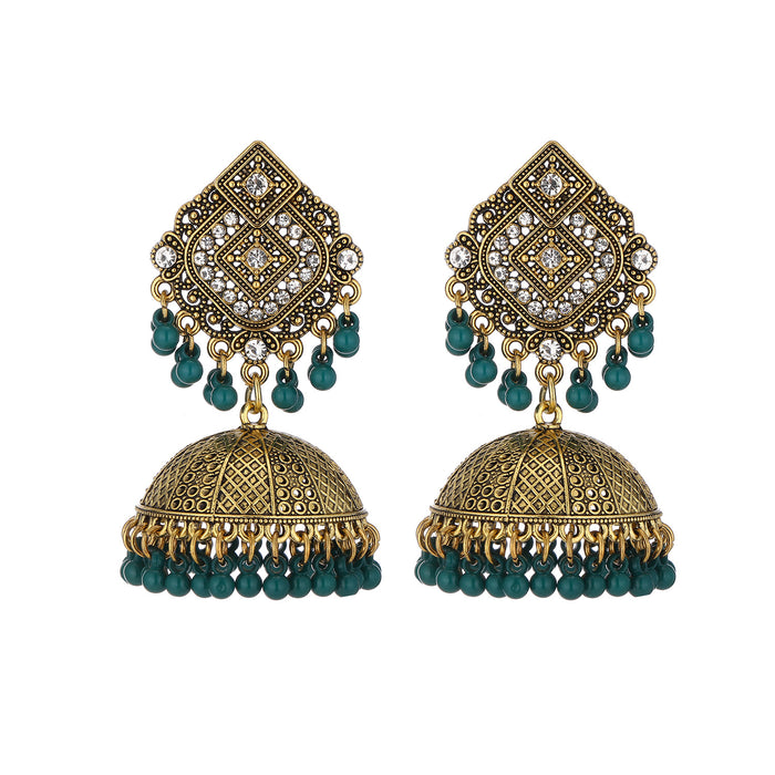 Wholesale vintage style pearl-studded rhinestone bell earrings with tassels