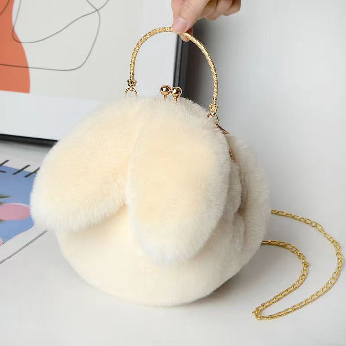 Wholesale Plush Shoulder Bag Women's Portable Crossbody Bag Chain Mobile Phone Bag All-match Small Round Bag Rabbit Ear Clamp Bag