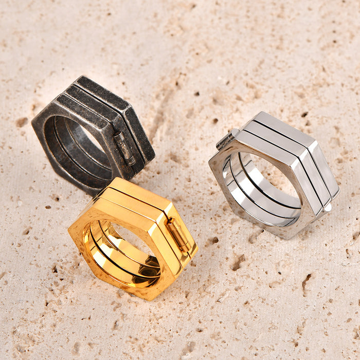 Wholesale Multi-Sided Simple Retro Style Titanium Steel Ring Men' s Ring