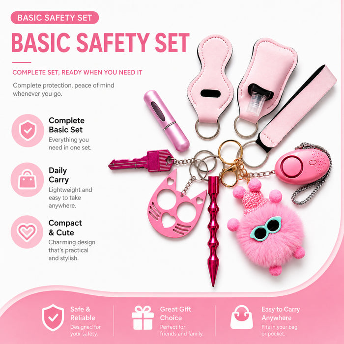 Wholesale Ladies Safety Keychain Set With Neoprene Storage Pouch 10 Piece Red Trendy Car Key Accessory