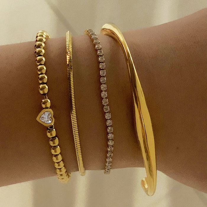 Wholesale Women S Stainless Steel Gold Love Bead Stacking Bracelet Set Tennis Chain Fashion Jewelry Accessory