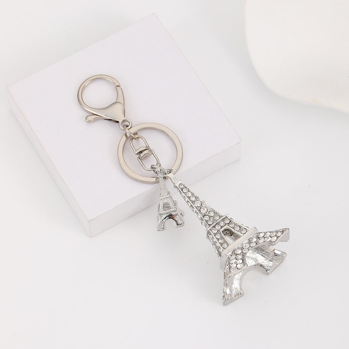 Wholesale Eiffel Tower Rhinestone Keychain Sky Blue Zinc Alloy Car Key Accessory MOQ≥2