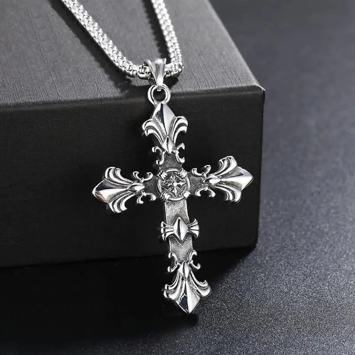 Wholesale  flower pendant cross men's  titanium steel necklace