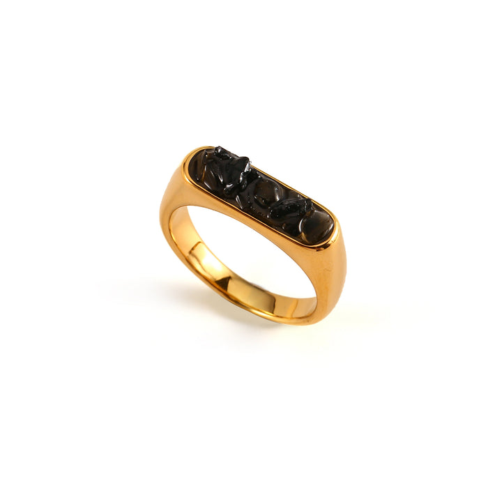 Wholesale Original design: Gold stainless steel inlaid with natural crushed stone ring, fashionable and trendy, multi colored jewelry wholesale