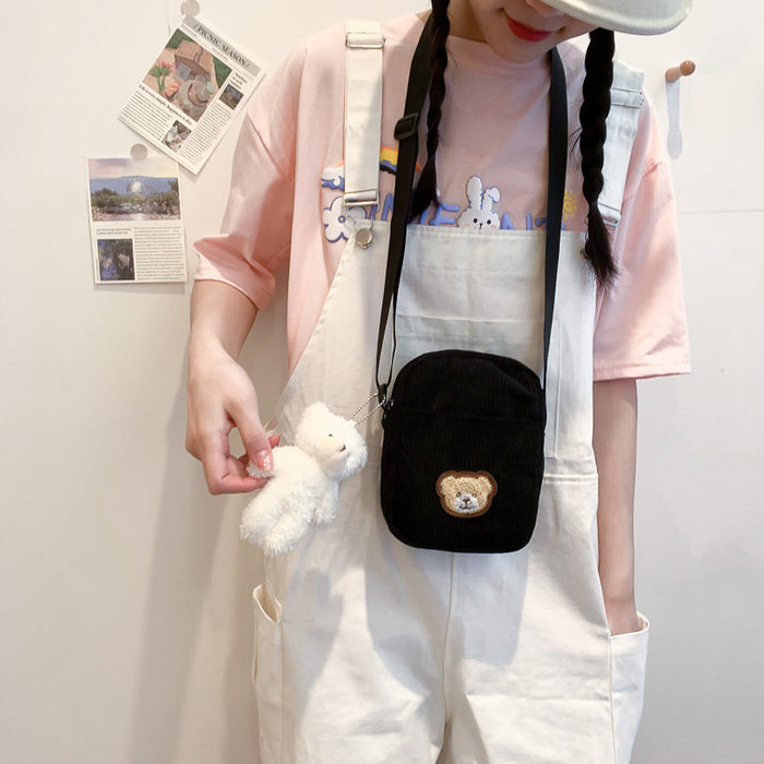 Wholesale Student Cute Bear Cartoon Corduroy Shoulder Bag