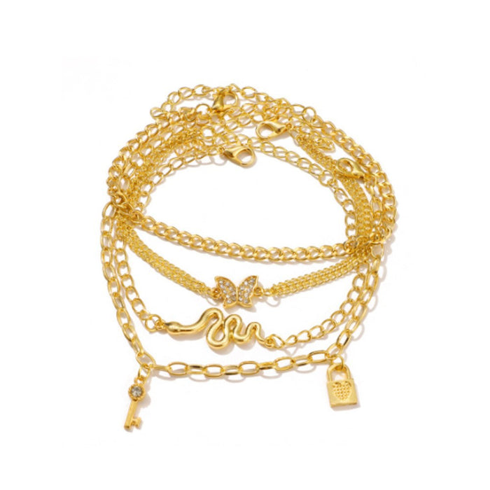 Wholesale Creative multi-layer ankle chain with alloy butterfly ankle decoration